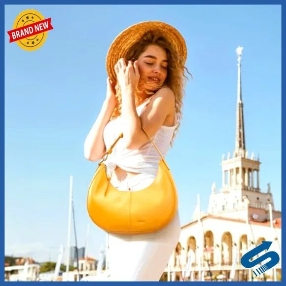 Top Grain Leather Shoulder Bag Hobo Crescent Purse Adjustable Strap - Picture 3 of 7